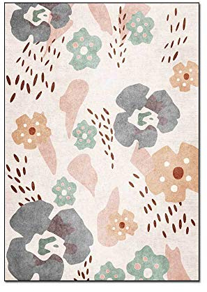 SRTJURFG Kinderteppich große Baby-Spieldecke modernen Design Baby Krabbeldecke Rosa graue kleine Blumen der netten abstrakten Karikatur 80x120CM