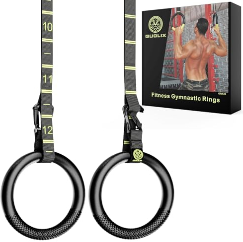 QUOLIX Gymnastikringe Profi Set mit 1300lbs Traglast, Verstellbare Gurte (3m), rutschfeste ABS-Ringe für Calisthenics, Home Gym Training Indoor/Outdoor - Für Frauen & Männer