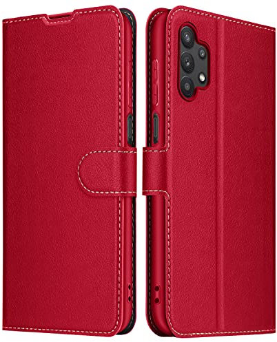 ELESNOW Hülle für Samsung Galaxy A32 5G, Premium Leder Klappbar Wallet Schutzhülle Tasche Handyhülle mit [Magnetisch, Kartenfach, Standfunktion] für Samsung Galaxy A32 5G (Rot)