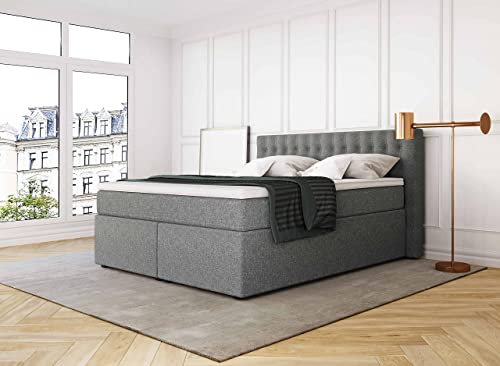 Betten Jumbo King Boxspringbett 180x200 cm 7-Zonen TFK Härtegrad H3 und Pocket Air Topper | Farbe Hellgrau | div. Größen verfügbar