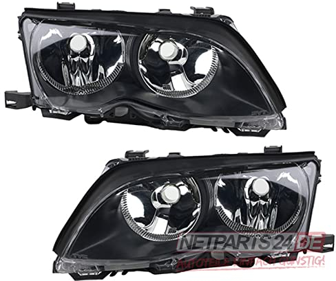 Johns, Scheinwerfer Satz passend für BMW 3er schwarze Scheinwerfer E46 ab 2001-2005 Satz FF/H7-H7 li+re