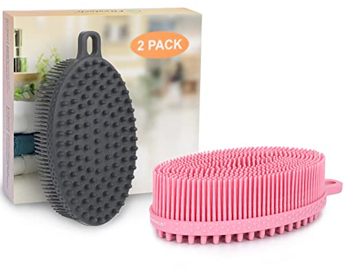 FREATECH 2-Pack Silicone Body Scrubber, Gentle Exfoliating Bath Shower Body Cleansing Brush, More Hygienic Than Loofah, Easy to Clean and Durable, for Men Women Kids, Sensitive Skin