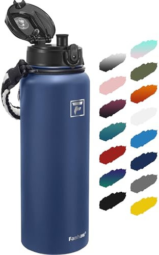 Fanhaw 1.2 L Insulated Stainless Steel Water Bottle with 1 Lid (Chug Lid) - For Kids, Women, Men | Leak & Sweat Proof with Anti-Dust Lid (Navy Blue)