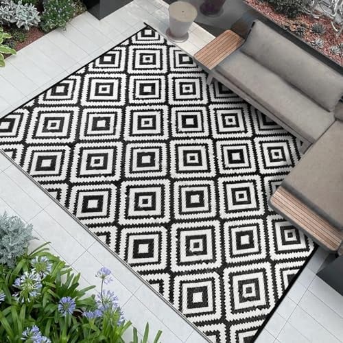 Famibay Outdoor Teppich Wasserdicht Balkon Garten Outdoor Teppich Terrasse Wetterfest Camping Teppich Kunststoff Außenteppich Läufer Picknickdecke Faltbar Plastik Teppich Innen Außen