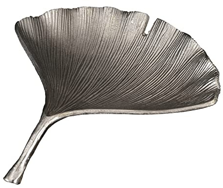 Schale GINKGO - 35cm - silber - Metall-Aluminium-Legierung handgefertigt | Unikat, montiert geliefert, Aufbewahrung, Dekoartion, hochwertige Metalloptik, modernes Design