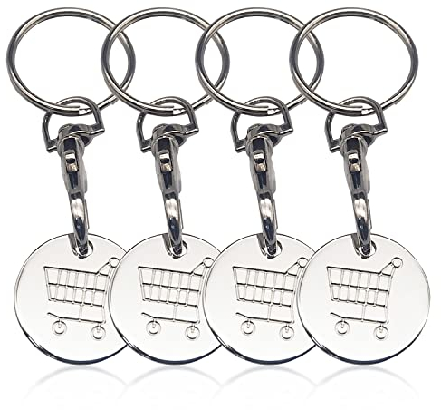 4 Stück Einkaufswagen Schlüsselanhänger, Metall Schlüsselanhänger, Einkaufswagen Chip Schlüsselanhänger, Einkaufswagen Unlocker Unisex Geburtstags- und Erntedankgeschenke
