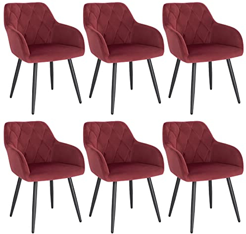 WOLTU 6er Set Esszimmerstühle mit Armlehne Rückenlehne, für Esszimmer Wohnzimmer Küche, Bequeme Küchenstühle gepolstert mit Samtbezug, Metallbeinen, Bordeaux