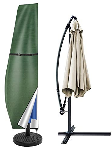 Teynewer Parasol Cover Waterproof, Cantilever Parasol Protective Covers with Telescopic Pole and Zipper Fit for 2 to 4 m Large Umbrella Patio Parasol Weatherproof UV-Anti Windproof, Green