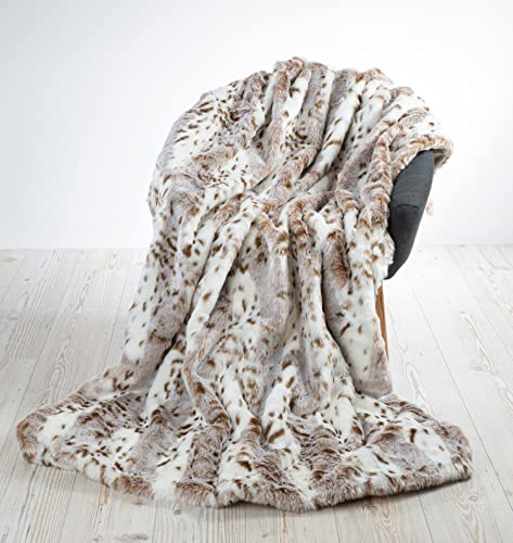 JotCo Felldecke oder Fellkissen aus kuschligem Fellimitat Schneeleopard (Fellimitatdecke 240x260cm)