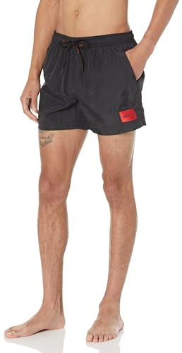 HUGO Herren Dominica Patch Logo Quick Dry Swim Trunks Badehose, Stormy Black, M