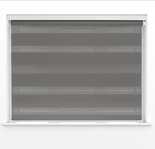 Dark Grey Dual Layer Zebra Day & Night Roller Blinds Light Filtering Material with Metal Brackets & Fittings 180cm Width x 160cm Length