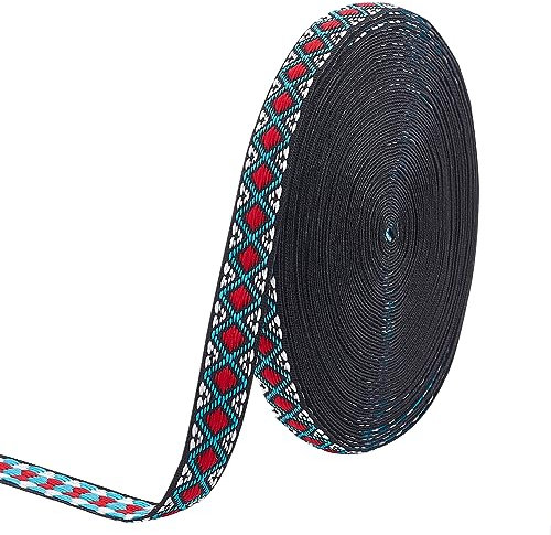 BENECREAT 10 Yard Rote Rautenstickerei-Polyesterbänder, 13 mm Breiter Ethnischer Vintage-Spitzenbesatz Zum Nähen von Kleidung, Tasche, Stirnbänder, Kissenbezüge, Halsband