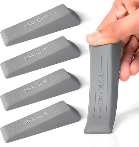 UNS Rubber Door Stopper Wedge 5 Pack Heavy Duty Non-Slip Black Door Stops for Carpet, Tile, Wood & Concrete Floors Sturdy Door Jam & Door Wedge Rubber Stoppers for Home & Office Use (Grey)