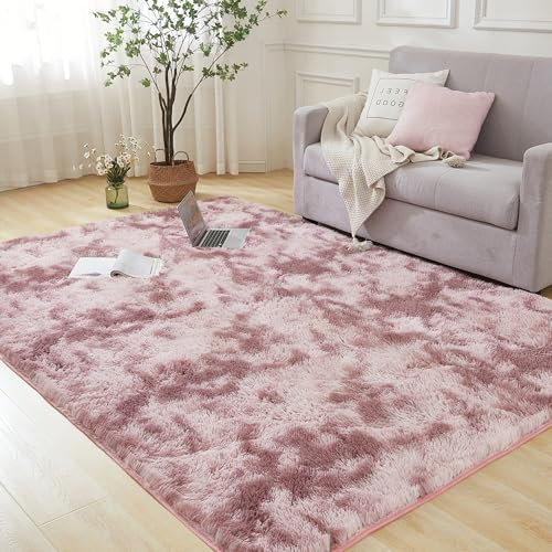 Andency Tappeto a pelo lungo per soggiorno, 12,7 x 20,3 cm, colore rosa antico, morbido peluche peloso, per camera da letto, antiscivolo, soffice in finta pelliccia per camera da letto