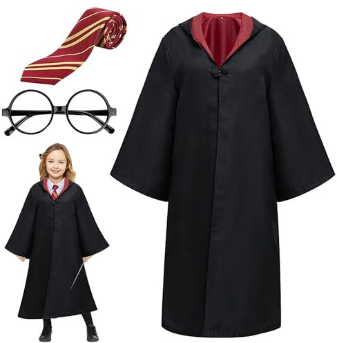 YISKY Zauberer Cosplay Kostüm, Zauberer Robe, Zauberer kostüm für kinder, Harry Cosplay Kostüm, Harry Magische Kostüm, Zauberer Outfit Set, Harry Umhang, für Maskerade, Cosplay, Karneval, Halloween