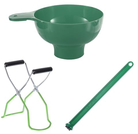 sourcing map 3 Pcs Canning Supplies, Electroplate Canning Rack Kits Included Canning Lifter Tongs, Canning Funnel, Magnetic Lid Lifter for Ball Jars, Mason Jars, Green