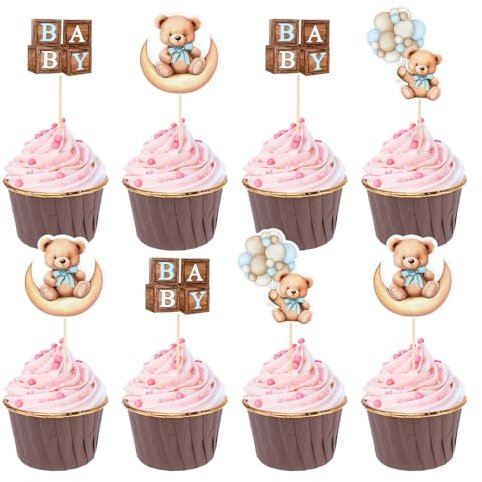 Orsacchiotto per Torte, 36pcs Orso Decorazione Torta, Orsetto Cupcake Toppers, Bear Cake Topper, Topper per Cupcake a Forma di Orso,Bear Cupcake, Decorazioni Torta per Bambini (Blu B)
