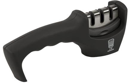 Chefkoch Messerschärfer in Grau/Silber - 3-Stufen Präzisions-Schärfen (Aufrichten, Schärfen, Polieren) - 210x50x75mm - Ergonomischer Griff - 5 Jahre Garantie