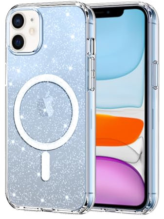 Foonary Transparent Glitter Cover Magnetic for iPhone 12/iPhone 12 Pro 6.1, Bling Brilla Case Compatible with MagSafe Magnetic Wireless Charging, Bumper TPU Hard PC Clear Phone Cases, for iPhone 12
