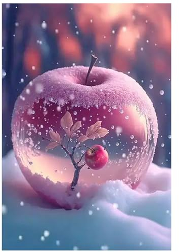 SHEGZHUC 5D Diamond Painting Apfel Kristall 30x40cm Diamant Painting Bilder Apfel Schnee Apfelbaum Diamant Painting Glas Apfel Diamant Malerei Kunst Stickerei Kreuzstich Bilder Geschenk Wanddekoration