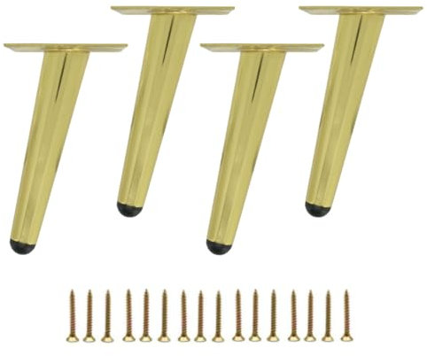 MEETOZ 6 inch / 15cm Furniture Legs Setm,4PCS Metal Cabinet Legs,With screws,with Rubber Floor Protectors, for Sofa, Legs for Dresser, TV Stand, End Table etc（Oblique gold） (6in)