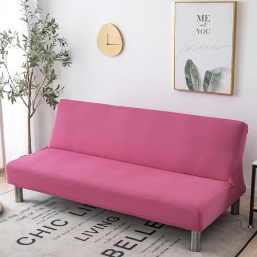 Hixingo Housse de Canapé sans Accoudoirs, Housse Clic Clac Protege Canape, Housse Canapé sans Bras Couleur Unie Simple, Clic Clac 3 Places Convertible Lit (S:120-155cm,Rose Rouge)