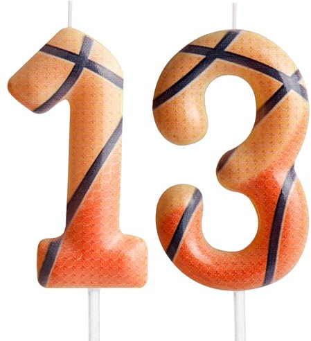 Zi Lan Basketball 13th Birthday Candle Brown Basketball Themed Cake Candles Happy Birthday Party Cake Topper for Boy Girl Kid Sport Theme Party Decorations Celebration Supplies