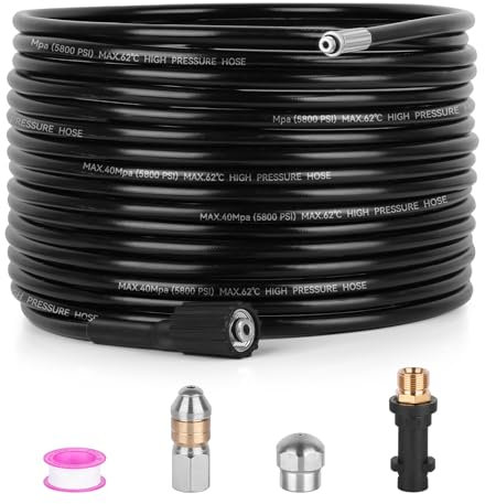 15M Deboucheur canalisation,tuyau déboucheur canalisation, avec connexion rapide et buse pivotante, compatible avec Kärcher K2/K3/K4/K5/K6/K7, 180Bar 60C°