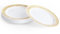 MATANA 20 Platos de Postre de Plástico Blanco Premium con Borde Dorado, 19cm - Elegantes, Resistentes y Reutilizables - Platos Pequeños para Bodas, Cumpleaños, Barbacoas, Fiestas