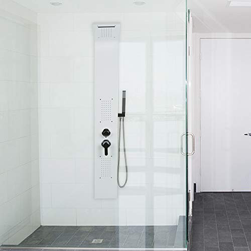 Pannello Doccia 5 In 1 in Acciaio Inox con Soffione, Colonna Doccia Idromassaggio a Pioggia e Doccetta [Classe di efficienza energetica A]Funzioni in 304 Acciaio Inox,20 x 7 x 140 cm (bianco)