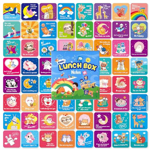 Qaxrocyn 60 Pcs Lunch Box Notes With Inspirational Words for Kids Boys Girls,Cute Positive Motivational Lunchbox Note Cards With Lovely Pattens