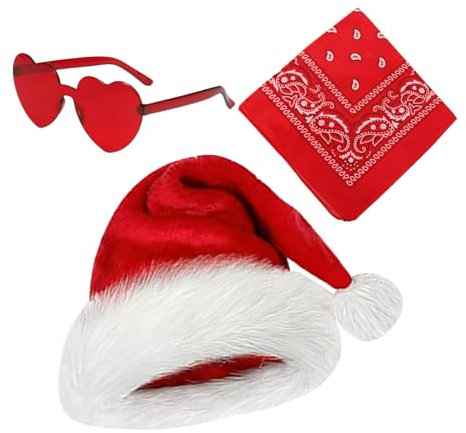 Mlllokfki Santa Cowboy Hat | Christmas Western Hat | Adjustable Santa Hat, Cowboy Holiday Headwear Vintage Bandana Cowgirl Santa Party Hut Cowboy Heart Glasses Santa Cowboy Kostüm