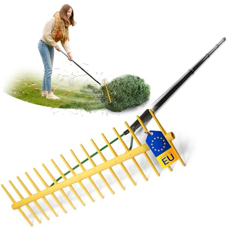 Novatool 2er Set Heurechen mit 16 doppelseitigen Zinken und 4tlg Steck- & Schraubstiel, Arbeitsbreite 64 cm, Rechen aus Kunststoff und Metall, Gartenrechen, Heusammler, Rasenrechen, Gartengerät, Gelb