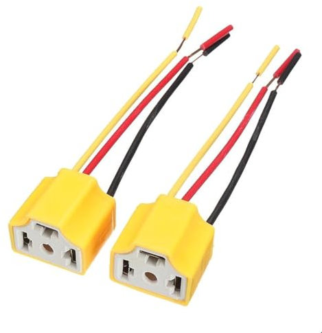 2 Piezas Enchufecables de Cerámica H4 9003 HB2 Arnés de Cableado Adaptador de H4 a 3 Pines Conector de Faro para Coche, Camión, Barco, Faro Marino, Luz Antiniebla, (Amarillo/Naranja Al Azar)