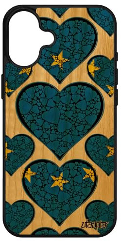 utaupia Coque pour Apple iPhone 16+ Plus en Bois et Silicone Drapeau europeen Europe UE Solide Smartphone I Love Pas Cher de Protection Coeur Gel