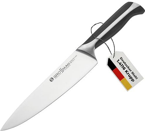 GROSSMAN® 282ON - Oregano | Kochmesser 33,0 cm | Ultrascharfer Küchenmesser | Deutschem Edelstahl Klinge 20,6 cm | mit Ergonomischen Griff 12,4 cm (188 Gramm)