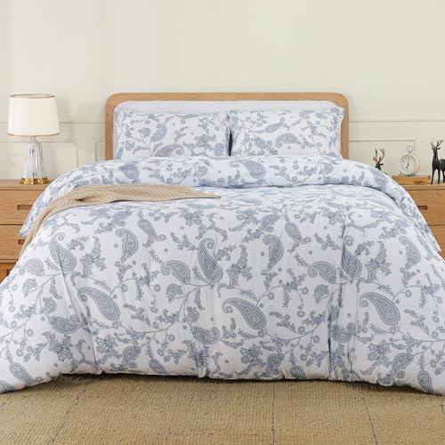 Utopia Bedding Double Paisley Navy Print Duvet Cover Set - Soft Microfibre Polyester - Bedding Quilt Cover Set