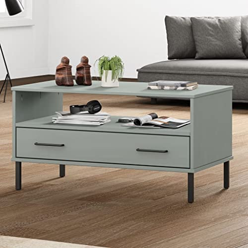 Generisch Couchtisch Oslo mit Metallbeinen Grau 85x50x45 cm Massivholz,jiangboyue-351034