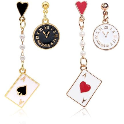 FENQURO 2 Paar Hypoallergene Poker-Ohrringe für Frauen-Mädchen-Glücksspiel-Casino-Schmuck-Geschenk, Herzen Pik Acses Ohrhänger, rote Herzen Pik Ohrringe