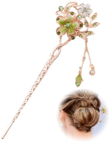 Vintage Haar Stick Opal Blume Haar Stäbchen Haar Dekor chinesische Haarnadeln alten Haarspange alten Haarspange-Rot (D(Grün))