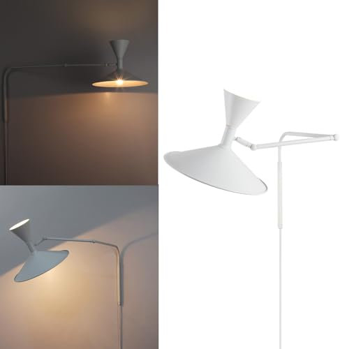 Alpinaluz Weiße Wandleuchte mit Gelenkarm und Kabel mit Stecker – doppelte Lampenfassung E14 und G9 – bidirektionales Licht nach oben und unten – schwenkbarer Strahler – Industriestil