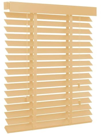 Holzjalousie Horizontal Jalousie Aus Holz - 40x120cm 60x150cm 70x180cm 120x250cm 160x280cm Echtholz Jalousien Blickschutz Fenster 5 cm Breite Lamellen Anpassbar(Beige)