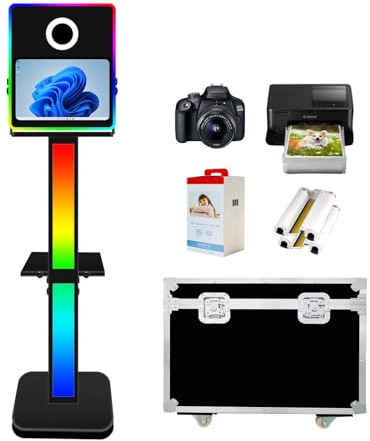 VANYA 15,6 Zoll Touchscreen DSLR Photo Booth Maschine, Kamera Selfie Spiegel Photo Booth, Mit RGB Licht, Mit Flightcase, Für Partys, Hochzeiten(Black, DSLR Photo Booth with Camera and Printer)