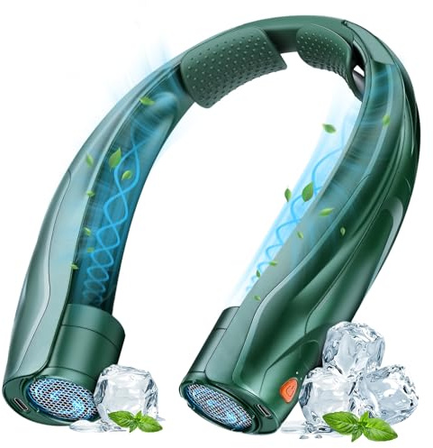 BOSONER Nackenventilator Hals Ventilator Tragbarer: 6000 mAh Halsventilatoren USB Aufladbar Leise Halsventilator Persönlicher Ventilator mit 6 Geschwindigkeiten für Camping Reisen Büro (Grün)