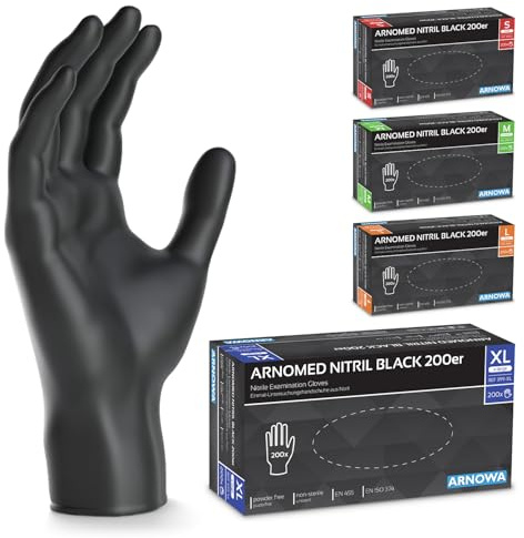 1000x ARNOMED® Einweghandschuhe Schwarz, Nitril Handschuhe L | Einmalhandschuhe, Nitrilhandschuhe puderfrei, Gummihandschuhe Einweg, Schutzhandschuhe, Handschuhe Nitril, Putzhandschuhe