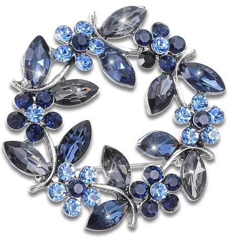 Oruola Broches en forme de fleur pour femmes, couronne bleue, broche en perles de cristal, broche en strass pour femmes et filles, manteaux, mariages, fêtes, danses