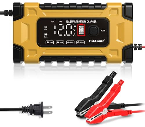 Cirket Chargeur de batterie de voiture 12 V 6 A et 24 V 5 A, entièrement automatique avec grand écran de taille, mainteneur portable intelligent, désulfateur, chargeurs de batterie au plomb automobile
