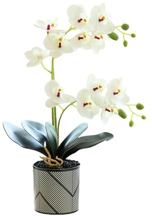 Künstliche Lila Orchidee mit Zwei Zweigen und 12 BlüTenblättern Weiße Phalaenopsis als Deko Realistische Orange Orchidee im Topf mit Weißem Schmetterling (weiß)