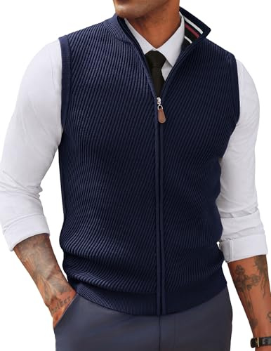 PJ PAUL JONES Herren-Pullover-Westen, schmale Passform, strukturierter durchgehender Reißverschluss, ärmellos, lässige Oberbekleidung