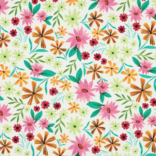 MAGAM-Stoffe Mila Blumen Mode Jersey Stoff Kinder OEKO-TEX Meterware ab 50cm (Weiß)